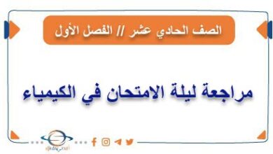 مراجعة ليلة الامتحان في الكيمياء للحادي عشر من الفصل الأول