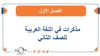 مذكرات في اللغة العربية للصف الثاني الفصل الأول