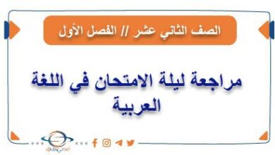 مراجعة ليلة الامتحان في اللغة العربية للصف الثاني عشر فصل أول