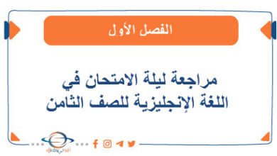 مراجعة ليلة الامتحان في اللغة الإنجليزية للصف الثامن الفصل الأول