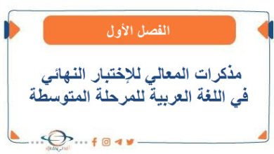 مذكرات المعالي للإختبار النهائي في اللغة العربية للمرحلة المتوسطة الفصل الأول