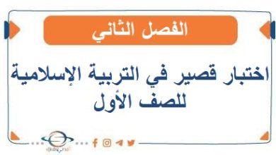 اختبار قصير في التربية الإسلامية للصف الأول الفصل الثاني