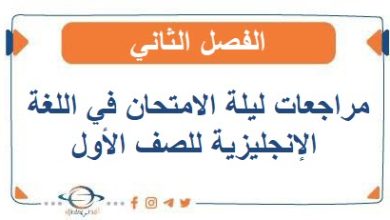 مراجعات ليلة الامتحان في اللغة الإنجليزية للصف الأول الفصل الثاني