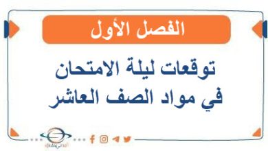 توقعات ليلة الامتحان في مواد الصف العاشر الفصل الأول