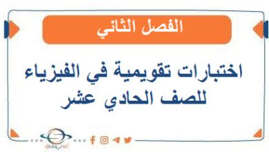 اختبارات تقويمية في الفيزياء للصف الحادي عشر الفصل الثاني