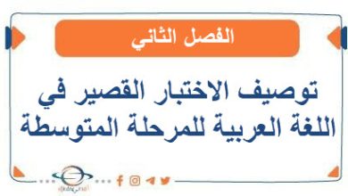 توصيف الاختبار القصير في اللغة العربية للمرحلة المتوسطة الفصل الثاني